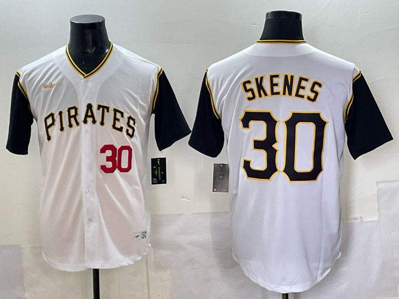 Men 2025 Pittsburgh Pirates #30 Skenes White Throwback Game Nike MLB Jersey style 012